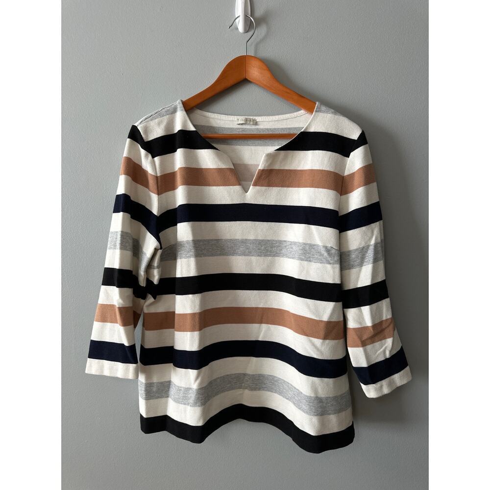 Talbots Striped Rib Knit Top Women’s XL 3/4 Sleeve V-Neck